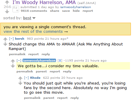 Woody Harrelson AMA